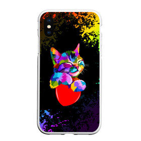 Чехол для iPhone XS Max матовый с принтом РАДУЖНЫЙ КОТИК / RAINBOW KITTY в Екатеринбурге, Силикон | Область печати: задняя сторона чехла, без боковых панелей | heart | kitty | like | low poly | rainbow | животные | звери | котик | лайк | радуга | радужный котик | сердечко | цветные