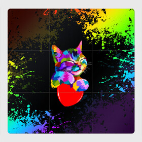 Магнитный плакат 3Х3 с принтом РАДУЖНЫЙ КОТИК / RAINBOW KITTY в Екатеринбурге, Полимерный материал с магнитным слоем | 9 деталей размером 9*9 см | Тематика изображения на принте: heart | kitty | like | low poly | rainbow | животные | звери | котик | лайк | радуга | радужный котик | сердечко | цветные