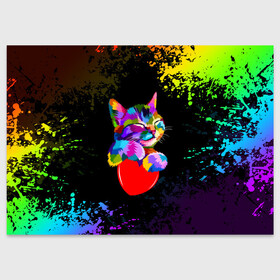 Поздравительная открытка с принтом РАДУЖНЫЙ КОТИК / RAINBOW KITTY в Екатеринбурге, 100% бумага | плотность бумаги 280 г/м2, матовая, на обратной стороне линовка и место для марки
 | Тематика изображения на принте: heart | kitty | like | low poly | rainbow | животные | звери | котик | лайк | радуга | радужный котик | сердечко | цветные