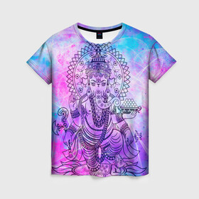 Женская футболка 3D с принтом Буддизм в Екатеринбурге, 100% полиэфир ( синтетическое хлопкоподобное полотно) | прямой крой, круглый вырез горловины, длина до линии бедер | smoke | буддизм | ганеша | космос