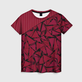 Женская футболка 3D с принтом Красный комбинированный узор  в Екатеринбурге, 100% полиэфир ( синтетическое хлопкоподобное полотно) | прямой крой, круглый вырез горловины, длина до линии бедер | абстрактный | в полоску | геометрический | красный | полосатый | современный