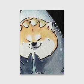 Обложка для паспорта матовая кожа с принтом Акуло-пёс в Екатеринбурге, натуральная матовая кожа | размер 19,3 х 13,7 см; прозрачные пластиковые крепления | Тематика изображения на принте: акита ину | акула | арт | костюм | пёс | рисунок | рыжая собака | рыжий пёс | сиба ину | собака