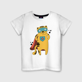 Детская футболка хлопок с принтом Кот Герой в Екатеринбурге, 100% хлопок | круглый вырез горловины, полуприлегающий силуэт, длина до линии бедер | кот | кот в плаще | котэ | маска | супер герой | супер кот
