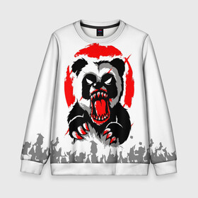 Детский свитшот 3D с принтом Злая Кровавая Панда в Екатеринбурге, 100% полиэстер | свободная посадка, прямой крой, мягкая тканевая резинка на рукавах и понизу свитшота | animal | beast | blood | fire | monster | panda | животные | звери | зубы | кровь | монстр | огонь | панда | хищник
