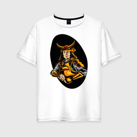Женская футболка хлопок Oversize с принтом Самурай в Екатеринбурге, 100% хлопок | свободный крой, круглый ворот, спущенный рукав, длина до линии бедер
 | samurai | буси | воин | воин в доспехах | самурай | философия | япония