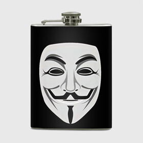 Фляга с принтом Guy Fawkes в Екатеринбурге, металлический корпус | емкость 0,22 л, размер 125 х 94 мм. Виниловая наклейка запечатывается полностью | белый | бородка | гай фокс | лицо | маска | усы | черный