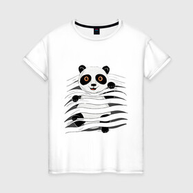 Женская футболка хлопок с принтом МАЛЫШ ПАНДА в Екатеринбурге, 100% хлопок | прямой крой, круглый вырез горловины, длина до линии бедер, слегка спущенное плечо | baby | bear | china | honey | little | panda | sweet | texture | иллюзия | китай | малыш | медведь | милый | мишка | няшка | панда | текстуры