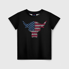 Детская футболка 3D с принтом The Bull в Екатеринбурге, 100% гипоаллергенный полиэфир | прямой крой, круглый вырез горловины, длина до линии бедер, чуть спущенное плечо, ткань немного тянется | америка | белый | бык | звёзды | красный | полоски | рога | флаг