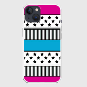 Чехол для iPhone 13 с принтом Молодежный современный узор в Екатеринбурге,  |  | звезды | модный | полосатый пэчворк | полосатый узор | популярный | пэчворк | розовый | черный