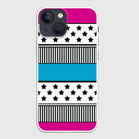 Чехол для iPhone 13 mini с принтом Молодежный современный узор в Екатеринбурге,  |  | звезды | модный | полосатый пэчворк | полосатый узор | популярный | пэчворк | розовый | черный