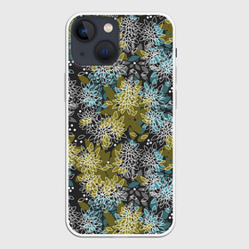 Чехол для iPhone 13 mini с принтом Черно оливковый цветочный в Екатеринбурге,  |  | абстрактный | детский | молодежный | популярный | современный | текстура | узор | цветочный