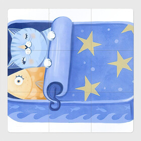 Магнитный плакат 3Х3 с принтом Сладкие сны в Екатеринбурге, Полимерный материал с магнитным слоем | 9 деталей размером 9*9 см | Тематика изображения на принте: арт | звезда | звёзды | консервы | кот | котик | кошка | ночь | рисунок | рыба | рыбка | сны | сон | спокойной ночи