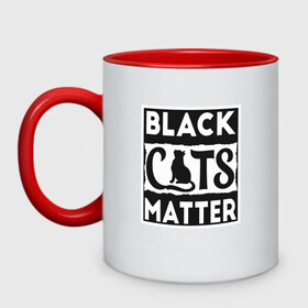 Кружка двухцветная с принтом Black Cats Matter в Екатеринбурге, керамика | объем — 330 мл, диаметр — 80 мм. Цветная ручка и кайма сверху, в некоторых цветах — вся внутренняя часть | Тематика изображения на принте: animal | cat | cute | kitty | meow | друг | животные | киска | кися | китти | кот | котенок | котик | котэ | кошечка | кошка | мур | мяу | питомец