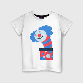Детская футболка хлопок с принтом Жуткий клоун-сюрприз в коробке в Екатеринбурге, 100% хлопок | круглый вырез горловины, полуприлегающий силуэт, длина до линии бедер | веселье | жутко | клоун | мило | монстры | персонаж | существа | сюрприз
