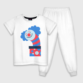 Детская пижама хлопок с принтом Жуткий клоун-сюрприз в коробке в Екатеринбурге, 100% хлопок |  брюки и футболка прямого кроя, без карманов, на брюках мягкая резинка на поясе и по низу штанин
 | веселье | жутко | клоун | мило | монстры | персонаж | существа | сюрприз