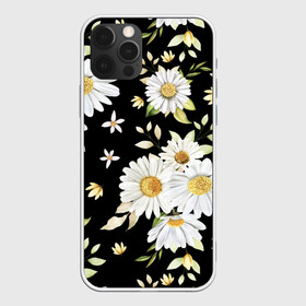 Чехол для iPhone 12 Pro с принтом Ромашки на черном фоне в Екатеринбурге, силикон | область печати: задняя сторона чехла, без боковых панелей | девушкам | девушке | природа | ромахи | ромашки | рошамшка | цветочки | цветы