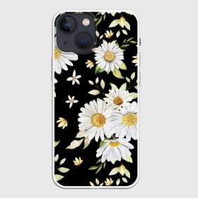 Чехол для iPhone 13 mini с принтом Ромашки на черном фоне в Екатеринбурге,  |  | девушкам | девушке | природа | ромахи | ромашки | рошамшка | цветочки | цветы