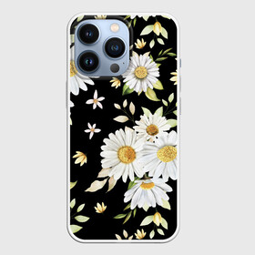Чехол для iPhone 13 Pro с принтом Ромашки на черном фоне в Екатеринбурге,  |  | Тематика изображения на принте: девушкам | девушке | природа | ромахи | ромашки | рошамшка | цветочки | цветы