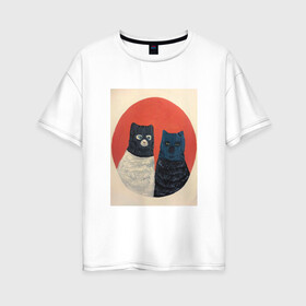 Женская футболка хлопок Oversize с принтом Коты в маске в Екатеринбурге, 100% хлопок | свободный крой, круглый ворот, спущенный рукав, длина до линии бедер
 | cat | арт | домашние животные | животные | звери | кот | коты | котята | кошечки | кошки | макси | маска