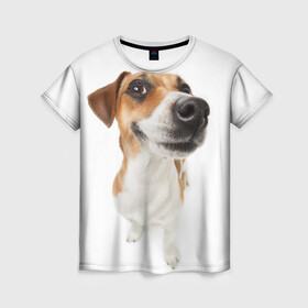Женская футболка 3D с принтом Собака в Екатеринбурге, 100% полиэфир ( синтетическое хлопкоподобное полотно) | прямой крой, круглый вырез горловины, длина до линии бедер | dog | джек | джек рассел | джек рассел терьер | дог | домашние животные | рассел | рассел терьер | собака | собаки | терьер