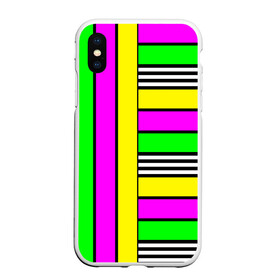 Чехол для iPhone XS Max матовый с принтом полосатый неоновый модный узор в Екатеринбурге, Силикон | Область печати: задняя сторона чехла, без боковых панелей | желтый неоновый | молодежный | неон | неоновый | неоновый зеленый | полосатый | разноцветный | розовый неоновый