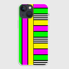Чехол для iPhone 13 mini с принтом полосатый неоновый модный узор в Екатеринбурге,  |  | желтый неоновый | молодежный | неон | неоновый | неоновый зеленый | полосатый | разноцветный | розовый неоновый