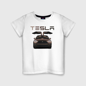 Детская футболка хлопок с принтом TESLA MODEL X в Екатеринбурге, 100% хлопок | круглый вырез горловины, полуприлегающий силуэт, длина до линии бедер | model x | tesla | tesla model x | авто | автомобили | машины | модель х | тесла | тесла модель х