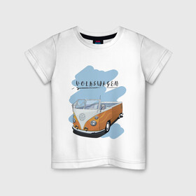 Детская футболка хлопок с принтом VW Transporter в Екатеринбурге, 100% хлопок | круглый вырез горловины, полуприлегающий силуэт, длина до линии бедер | retrocar | volkswagen | vw | авто | автобус | винтаж | вольксваген | вольцваген | машины | ретрокар | транспортер | фольксваген | фольцваген