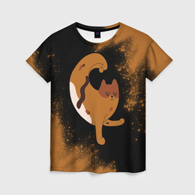 Женская футболка 3D с принтом Кошачья Йога - Взрыв в Екатеринбурге, 100% полиэфир ( синтетическое хлопкоподобное полотно) | прямой крой, круглый вырез горловины, длина до линии бедер | cat | cats | yoga | взрыв | дзен | инь | йога | кот | коты | кошачья | кошка | кошки | краска | намасте | практика | расслабление | хамса | янь