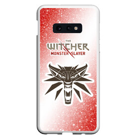 Чехол для Samsung S10E с принтом The Witcher Monster Slayer - Noise в Екатеринбурге, Силикон | Область печати: задняя сторона чехла, без боковых панелей | game | games | hunt | logo | monster | slayer | the | wild | witcher | ведьмак | дикая | игра | игры | лого | охота | охотник на монстров | шум