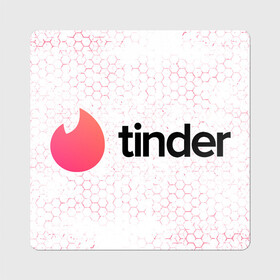 Магнит виниловый Квадрат с принтом Tinder - Honeycomb в Екатеринбурге, полимерный материал с магнитным слоем | размер 9*9 см, закругленные углы | app | application | fire | logo | symbol | tinder | знакомства | лого | любовь | огонек | приложение | символ | соты | тиндер