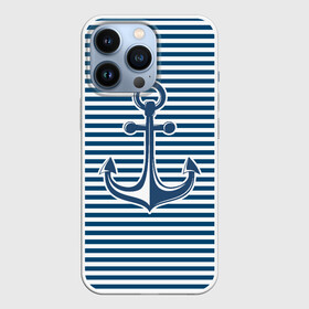 Чехол для iPhone 13 Pro с принтом Тельняшка с якорем в Екатеринбурге,  |  | anchor | marine | vest | vest with anchor | морская | тельняшка | тельняшка с якорем | якорь