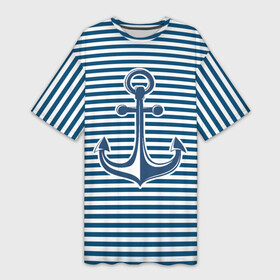 Платье-футболка 3D с принтом Тельняшка с якорем в Екатеринбурге,  |  | anchor | marine | vest | vest with anchor | морская | тельняшка | тельняшка с якорем | якорь