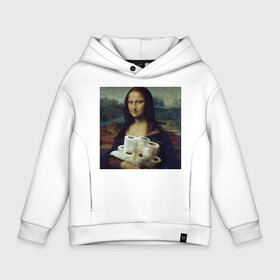 Детское худи Oversize хлопок с принтом Mona lisa в Екатеринбурге, френч-терри — 70% хлопок, 30% полиэстер. Мягкий теплый начес внутри —100% хлопок | боковые карманы, эластичные манжеты и нижняя кромка, капюшон на магнитной кнопке | Тематика изображения на принте: back landscape portrait | coronavirus | известный портрет | леонардо да винчи | мем с лизой | туалетная бумага