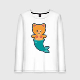 Женский лонгслив хлопок с принтом Cat Mermaid в Екатеринбурге, 100% хлопок |  | animal | cat | cute | fish | kitty | meow | друг | животные | киска | кися | китти | кот | котенок | котик | котэ | кошечка | кошка | мур | мяу | питомец | русалка | русалочка | рыба