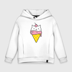 Детское худи Oversize хлопок с принтом Ice Cream Cat в Екатеринбурге, френч-терри — 70% хлопок, 30% полиэстер. Мягкий теплый начес внутри —100% хлопок | боковые карманы, эластичные манжеты и нижняя кромка, капюшон на магнитной кнопке | animal | cat | cute | ice cream | kitty | meow | друг | животные | киска | кися | китти | кот | котенок | котик | котэ | кошечка | кошка | мороженое | мур | мяу | питомец