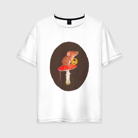 Женская футболка хлопок Oversize с принтом Ночное путешествие в Екатеринбурге, 100% хлопок | свободный крой, круглый ворот, спущенный рукав, длина до линии бедер
 | арт | гриб | мухомор | мышка | мышь | ночь | природа | рисунок | фонарь