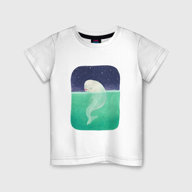 Детская футболка хлопок с принтом Белуха в Екатеринбурге, 100% хлопок | круглый вырез горловины, полуприлегающий силуэт, длина до линии бедер | арт | белуха | звезда | звёзды | море | ночное небо | ночь | океан | природа | рисунок