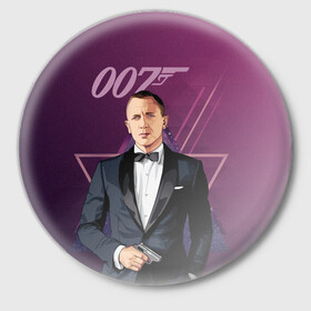 Значок с принтом агент 007 Джеймс Бонд в Екатеринбурге,  металл | круглая форма, металлическая застежка в виде булавки | 007 | bond | james bond | no time to die | бонд | джеймс бонд | кино | не время умирать