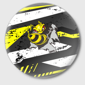 Значок с принтом Оса 3D в Екатеринбурге,  металл | круглая форма, металлическая застежка в виде булавки | Тематика изображения на принте: 3d | жало | мед | насекомое | оса | пчела