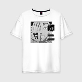 Женская футболка хлопок Oversize с принтом Токийские Мстители Ханма в Екатеринбурге, 100% хлопок | свободный крой, круглый ворот, спущенный рукав, длина до линии бедер
 | shuuji hanma | вальхалла | свастика | сюдзи | ханма