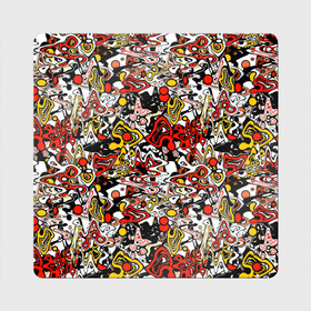 Магнит виниловый Квадрат с принтом Абстрактный разноцветный узор в Екатеринбурге, полимерный материал с магнитным слоем | размер 9*9 см, закругленные углы | абстрактный | граффити | желтый | красный | мазня | молодежный | популярный | разноцветный | рисунок | современный | черный