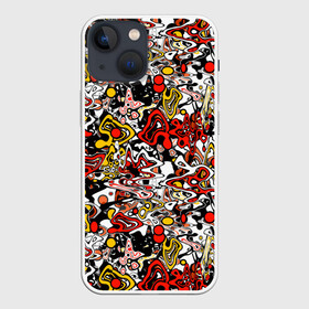 Чехол для iPhone 13 mini с принтом Абстрактный разноцветный узор в Екатеринбурге,  |  | абстрактный | граффити | желтый | красный | мазня | молодежный | популярный | разноцветный | рисунок | современный | черный