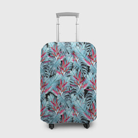 Чехол для чемодана 3D с принтом Розово-голубой тропический  в Екатеринбурге, 86% полиэфир, 14% спандекс | двустороннее нанесение принта, прорези для ручек и колес | листья | листья монстеры | монстера | папоротник | пляжный | тропический | цветочный