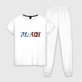 Женская пижама хлопок с принтом Bleach логотип в Екатеринбурге, 100% хлопок | брюки и футболка прямого кроя, без карманов, на брюках мягкая резинка на поясе и по низу штанин | bleach | банкай | ичиго куросаки | квинси | пустой | шинигами