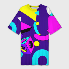Платье-футболка 3D с принтом Геометрические фигуры в Екатеринбурге,  |  | Тематика изображения на принте: геометрический | красочный | мода | разноцветные 90 е | стиль | структура | текстура | ткань | узор | фон | цвет