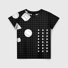 Детская футболка 3D с принтом Черно-белые фигуры 3D в Екатеринбурге, 100% гипоаллергенный полиэфир | прямой крой, круглый вырез горловины, длина до линии бедер, чуть спущенное плечо, ткань немного тянется | геометрический | красочный | мода.3d | стиль | структура | текстура | ткань | узор | фон | цвет