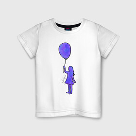 Детская футболка хлопок с принтом Девочка с шариком в Екатеринбурге, 100% хлопок | круглый вырез горловины, полуприлегающий силуэт, длина до линии бедер | акварель | воздушный шарик | девочка | космос