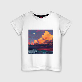 Детская футболка хлопок с принтом Закат на море в Екатеринбурге, 100% хлопок | круглый вырез горловины, полуприлегающий силуэт, длина до линии бедер | 8 bit | 8 бит | игры | пейзаж | пиксель арт