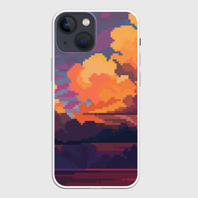 Чехол для iPhone 13 mini с принтом Закат на море в Екатеринбурге,  |  | Тематика изображения на принте: 8 bit | 8 бит | игры | пейзаж | пиксель арт